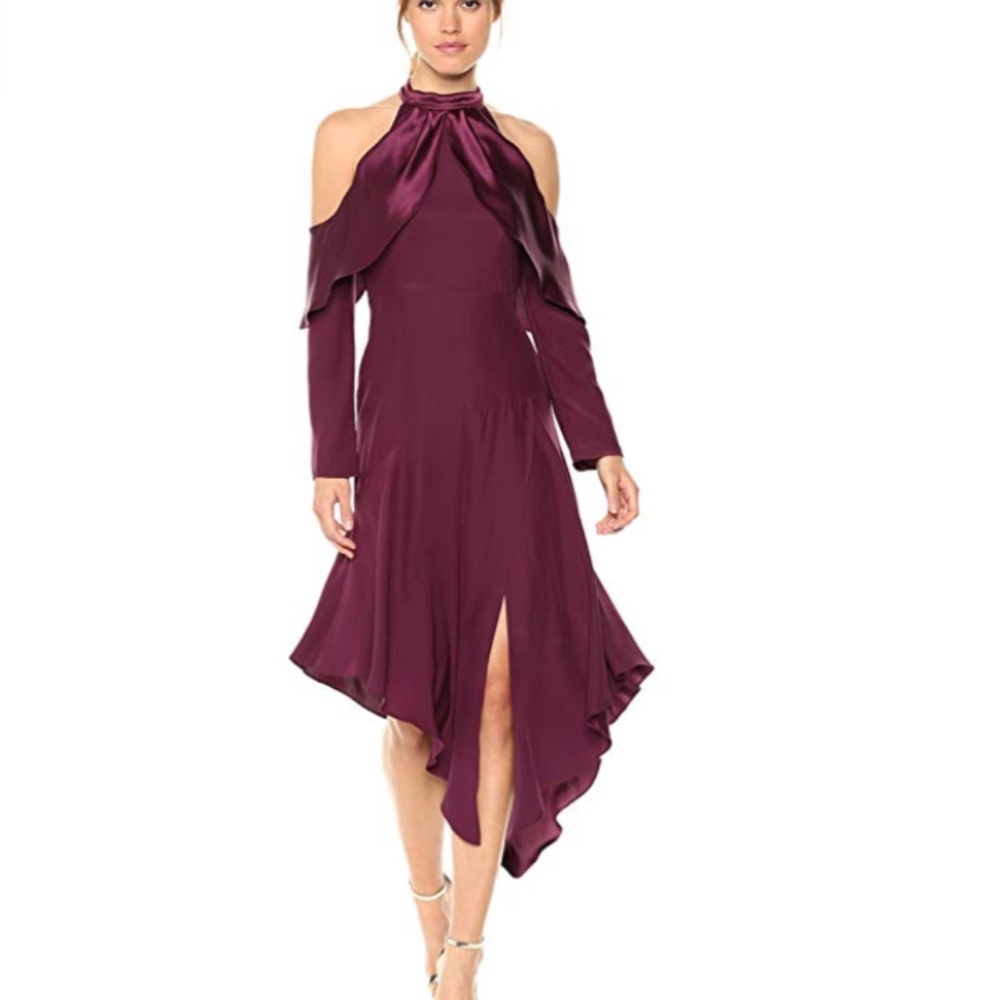 80% off! PARKER Tanya Midi Long Sleeve Dress Wine